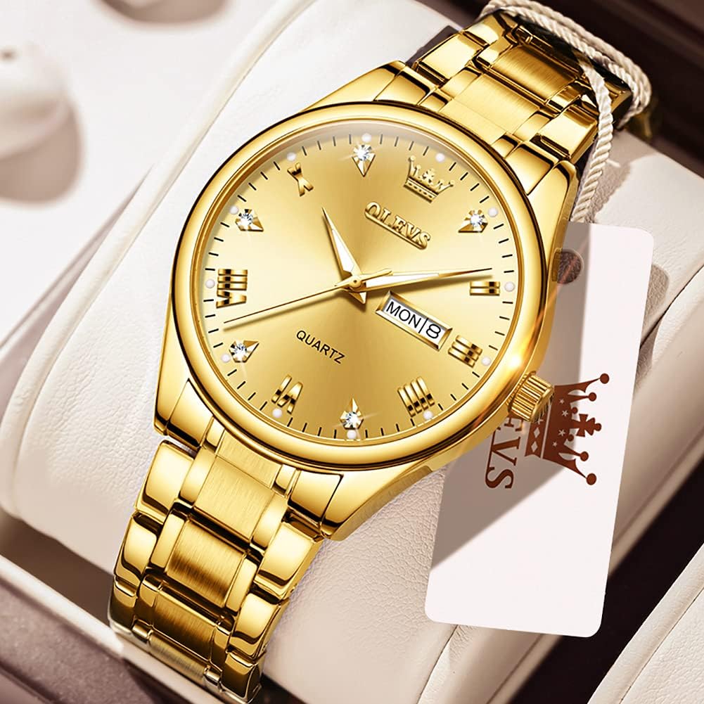 OLEVS Relojes para Hombre de Lujo a prueba de agua Lúminosos de lectura fácil Cronógrafo Con Esmalte Dorado Completo / Blanco Dial / Cara Negra Calendario Pulsera Relojes