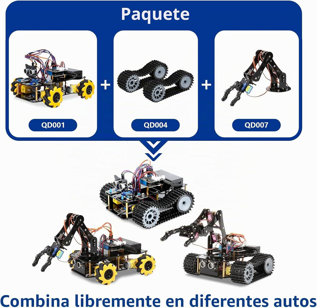 Robótica para niños de 12 a 16 años, brazo robot inteligente ACEBOTT 4 en 1 con 5DOF + auto tanque, kit de codificación de juguetes STEM compatible con Arduino y Scratch, aplicación y control remoto, para niños y adolescentes