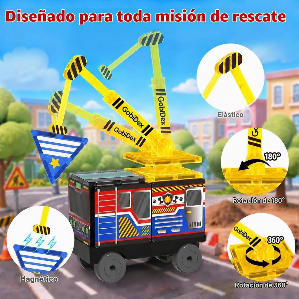Camión de bomberos magnético con 5 coches, bloques magnéticos para niños de