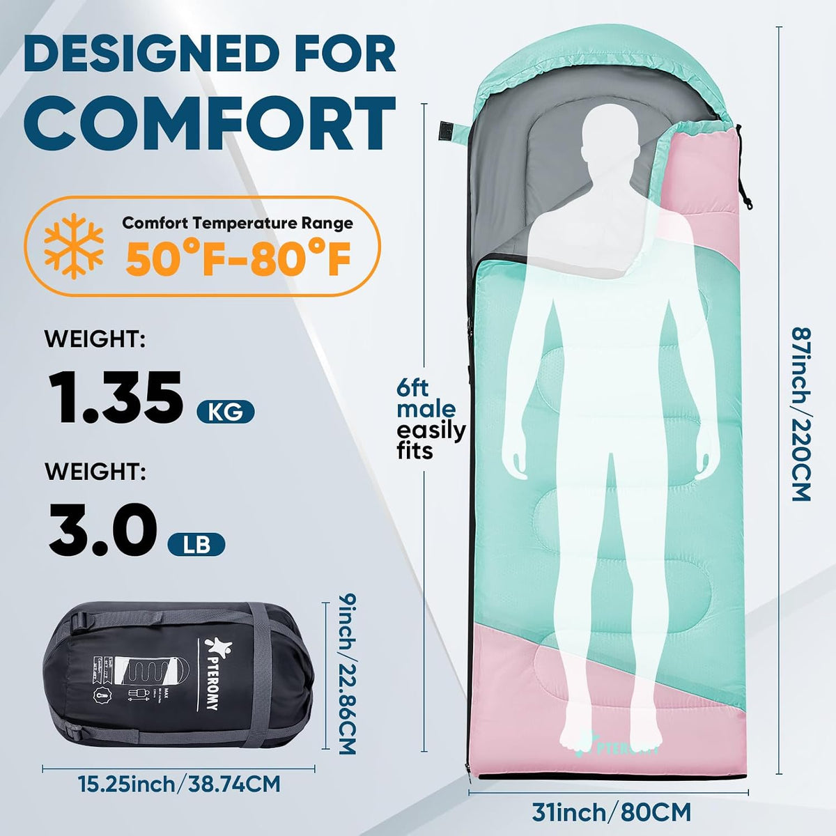 Sacos de Dormir para Adultos, Ultraligeros y Lavables a máquina, a Prueba de Agua para Senderismo, Camping y Mochila, para Clima Cálido y Frío, Esenciales de Camping para Viajar
