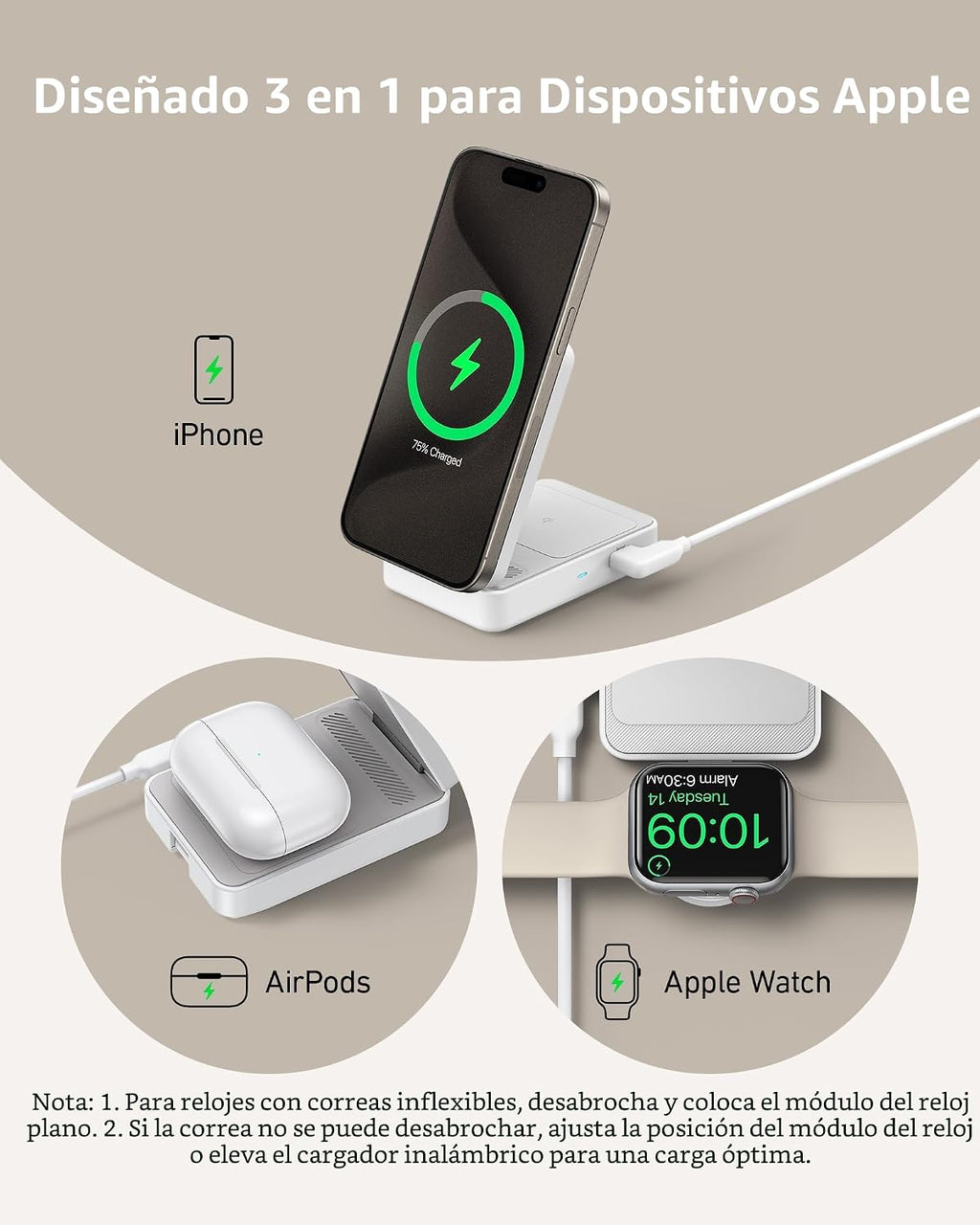 Anker MagGo 3-en-1 compatible con MagSafe Qi2 15W Estación de carga plegable