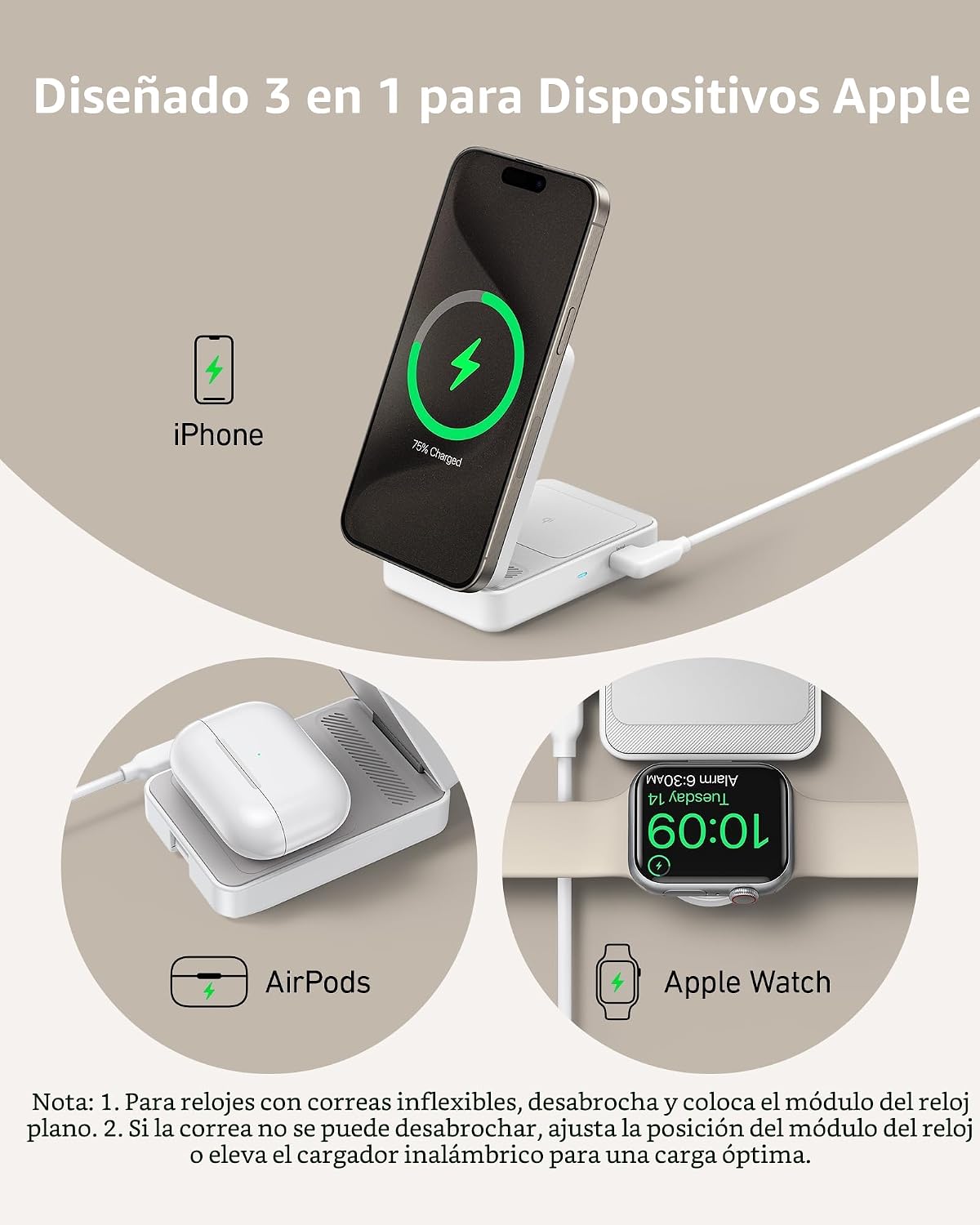 Anker MagGo 3-en-1 compatible con MagSafe Qi2 15W Estación de carga plegable