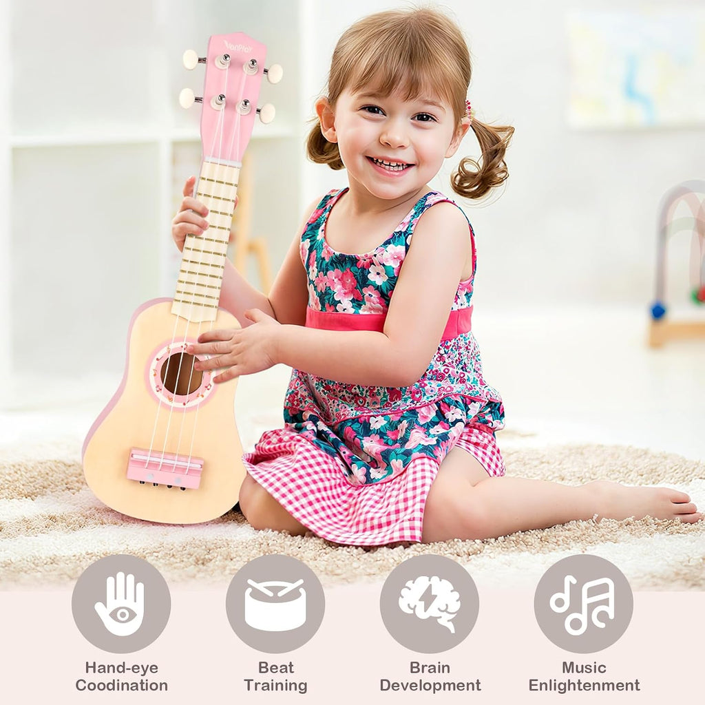 Vanplay Juego de guitarra rosa para niñas pequeñas, regalos de cumpleaños