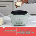 BLACK+DECKER Arrocera de 6 tazas con cesta de vapor, spray de surf