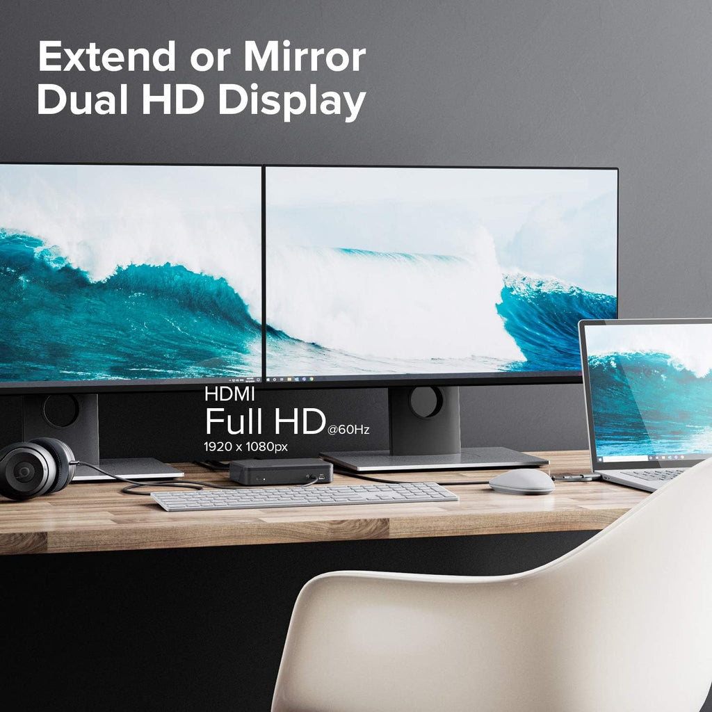 ALOGIC Estación de acoplamiento universal Twin HD, compatible con USB-C y USB-A, dual 1080p 60Hz HDMI, USB-C y 4 puertos USB-A, Gigabit Ethernet, conector de audio, base para laptop para Windows y Mac