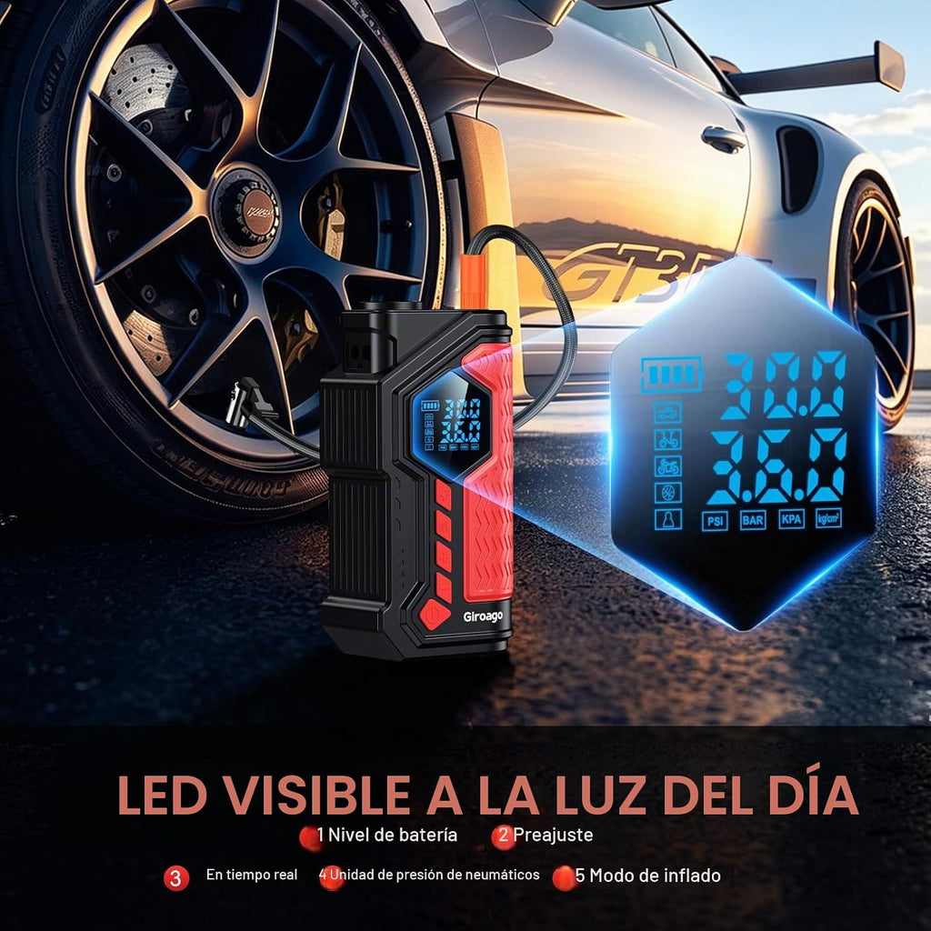 Arrancador de salto 6000A con compresor de aire, inflador de
