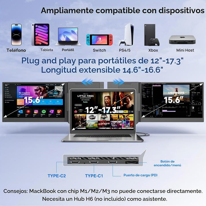 KEFEYA Extensor de pantalla para portátil de 15.6 pulgadas, 1080P F...