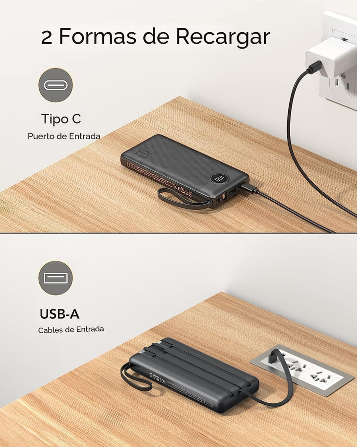 VEEKTOMX Cargador portátil con cables integrados, cargador de bater...