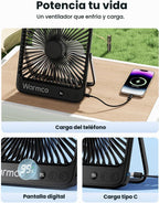 Warmco D4 - Ventilador de camping con batería de 20000 mAh, lintern...