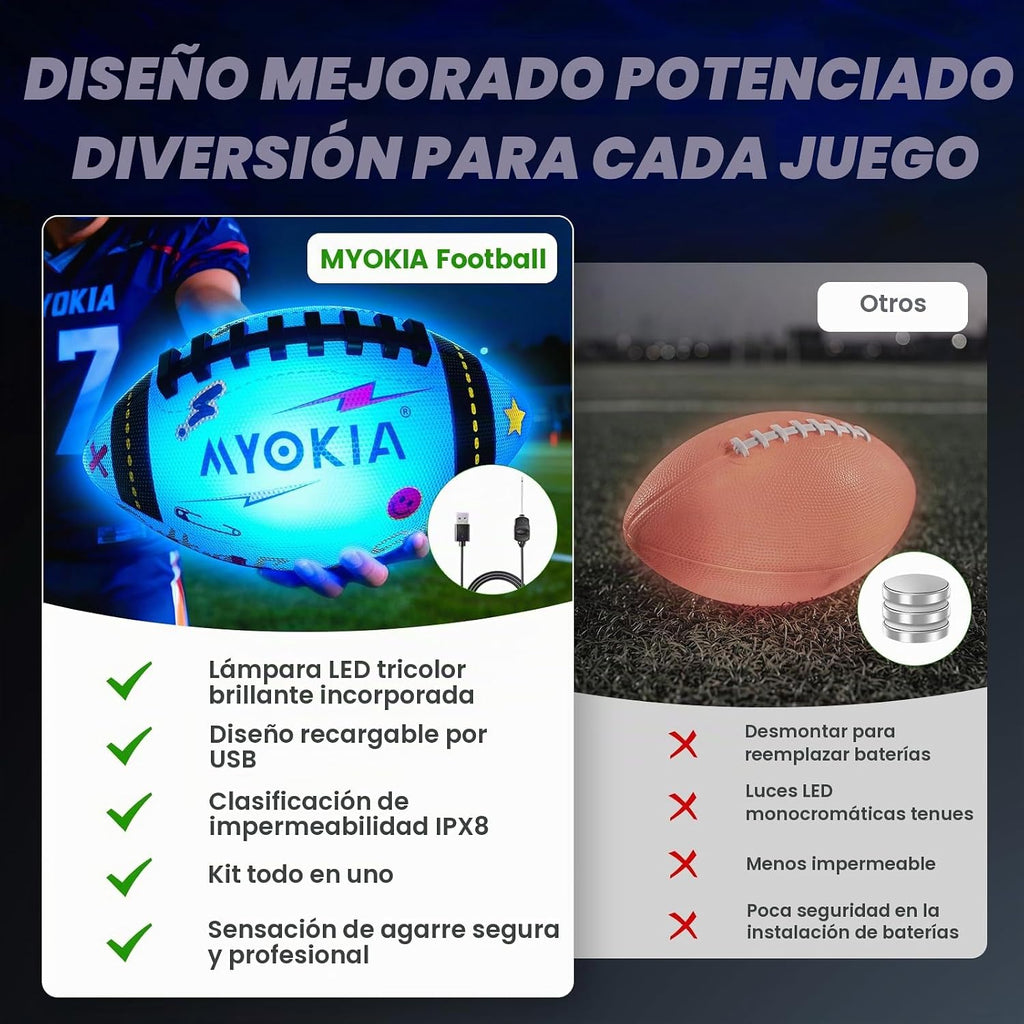 Balón de fútbol con luz recargable, talla 6, para niños y