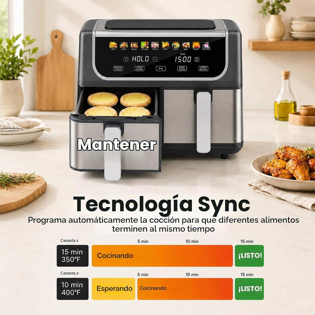 OLIXIS Dual Air Fryers con 2 Baskets 9.5 Quarts Large Airfryer 10-en-1