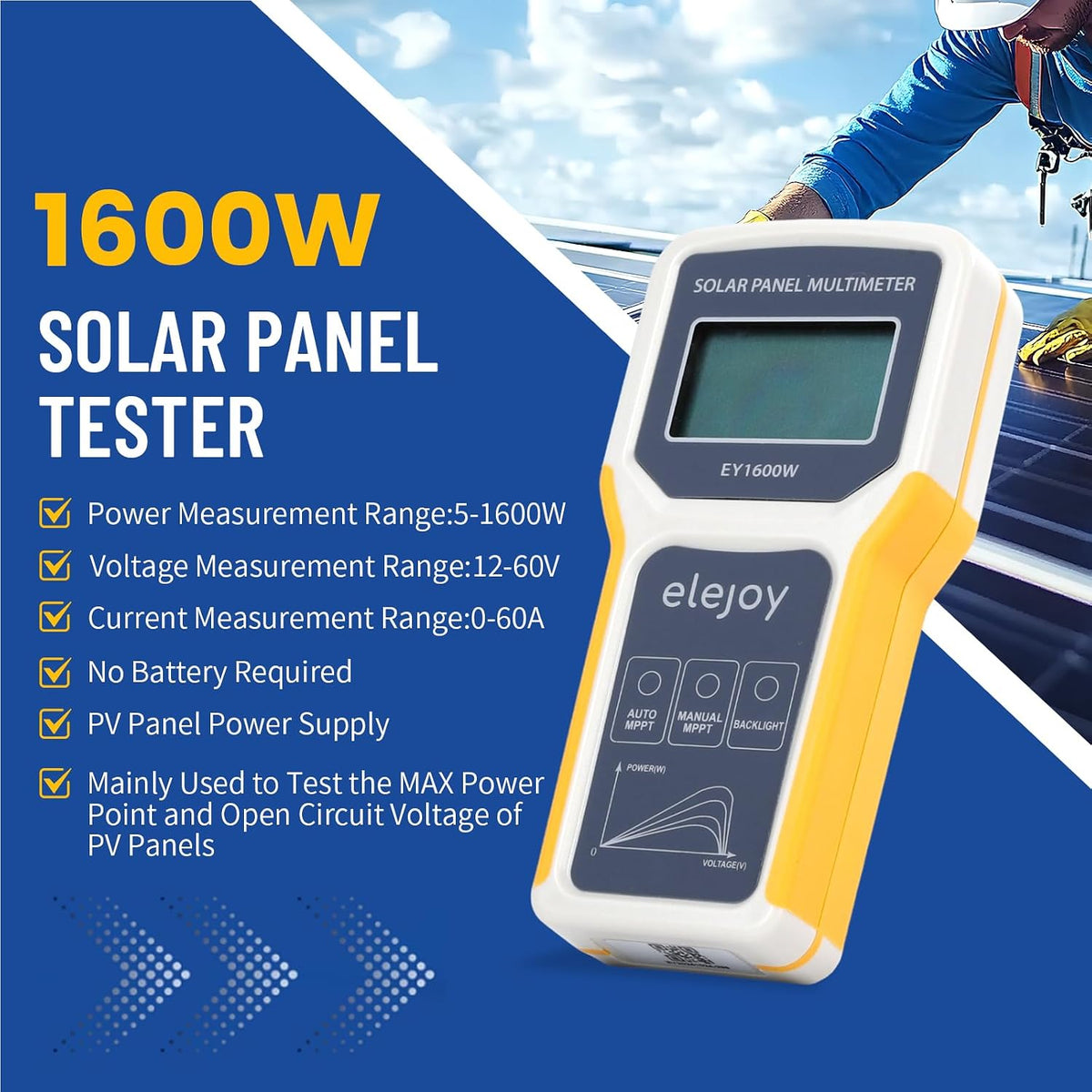1600W Probador de panel solar MPPT multímetro fotovoltaico vatios