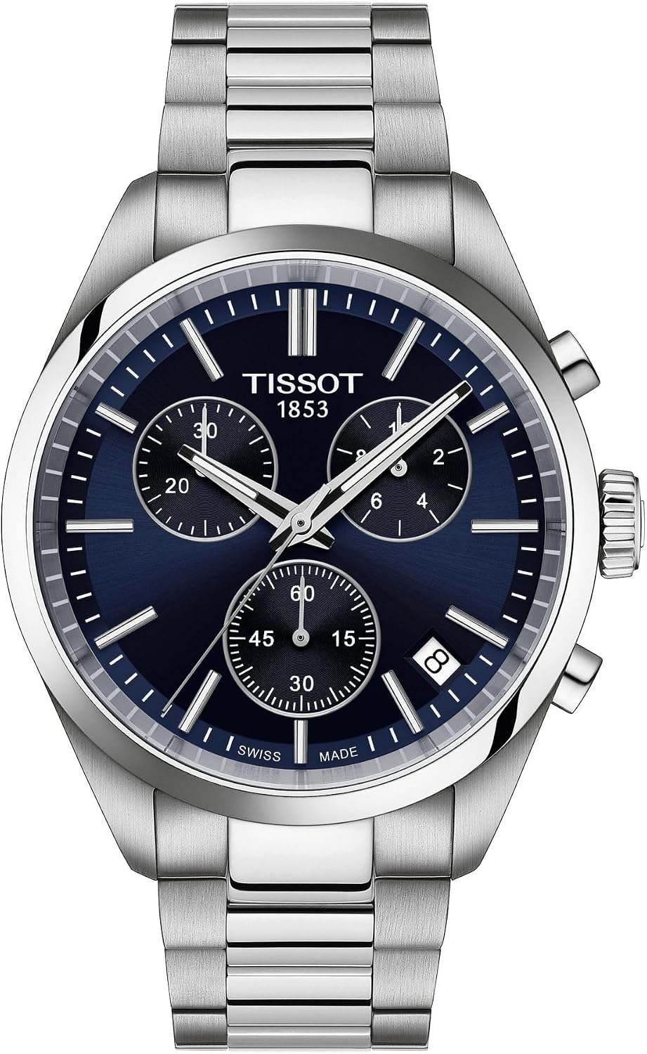 Tissot PR 100, cronógrafo de cuarzo suizo, 1.575 in, esfera azul, reloj para hombre