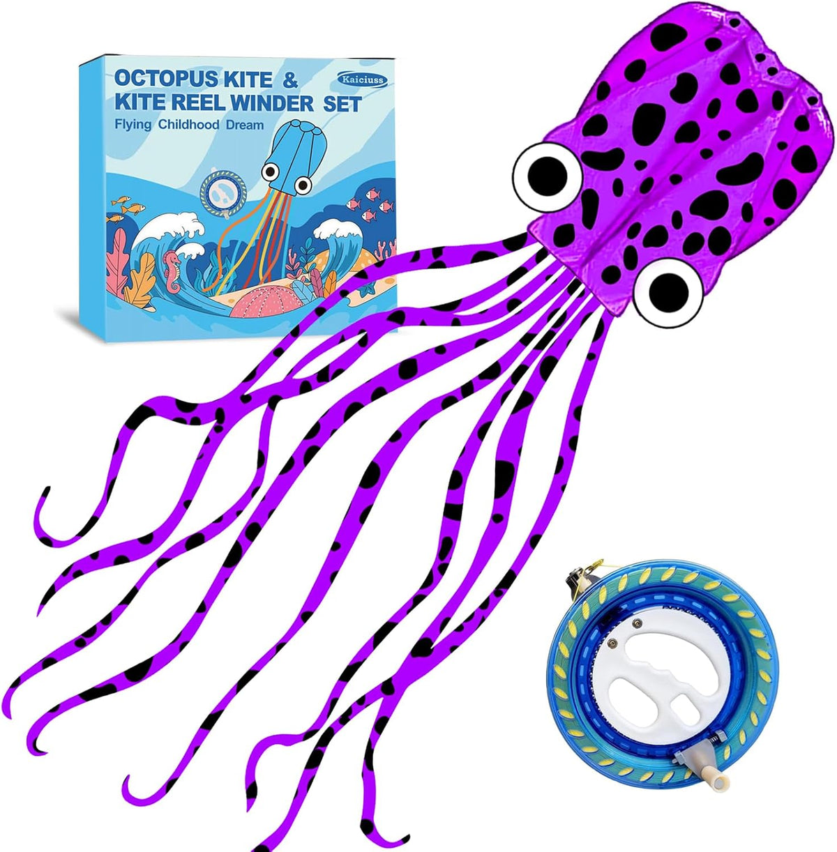 Cometas de pulpo para niños y adultos fáciles de volar, 24 x 158 pulgadas, kit de cometa grande y suave para niños y niñas, juego de cometa de playa 3D de una sola línea para adolescentes,