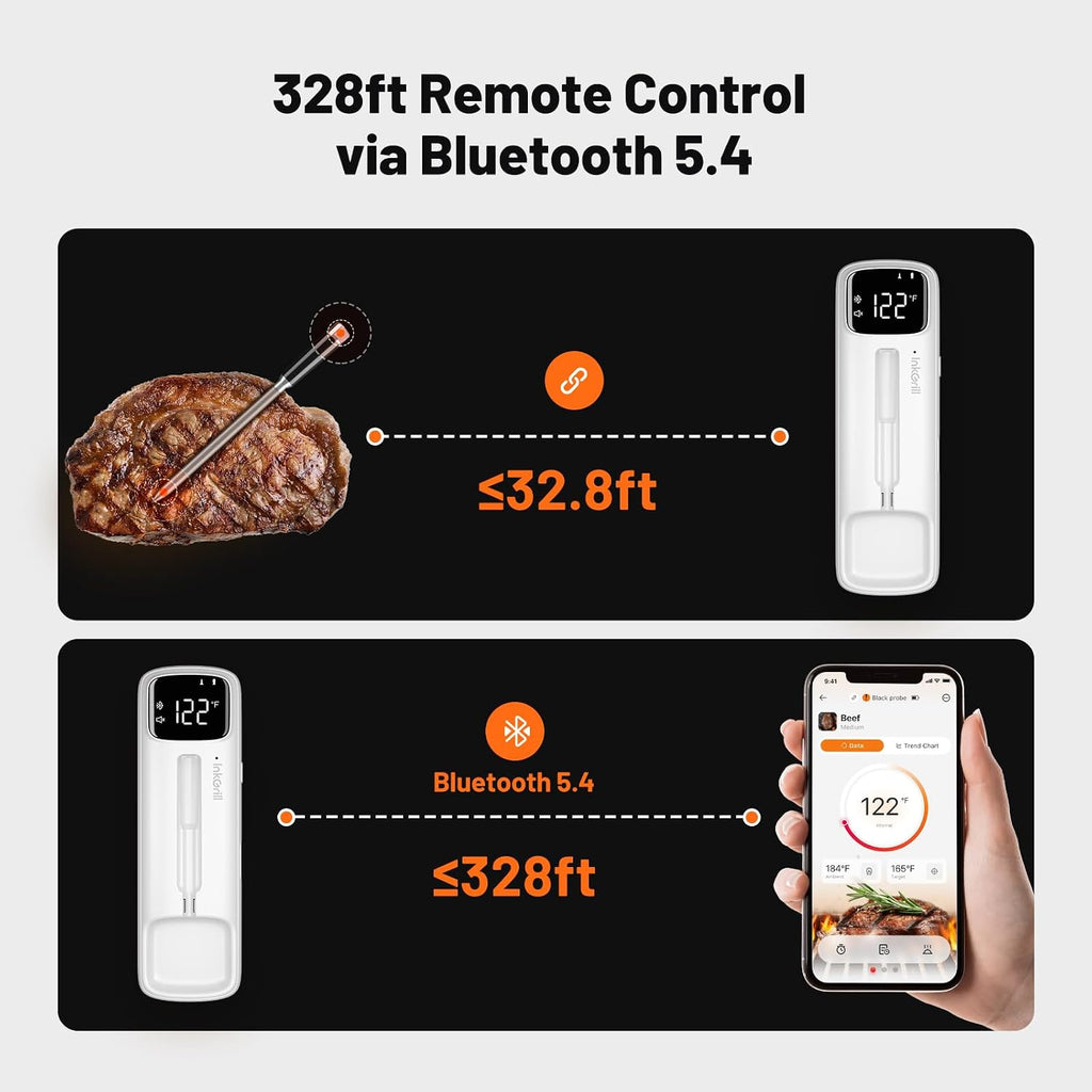 Sondas inalámbricas y cableadas 2 en 1, termómetro inalámbrico para carne con pantalla LED magnética, termómetro de carne Bluetooth para barbacoa, horno, ahumador, termómetro digital de alimentos con