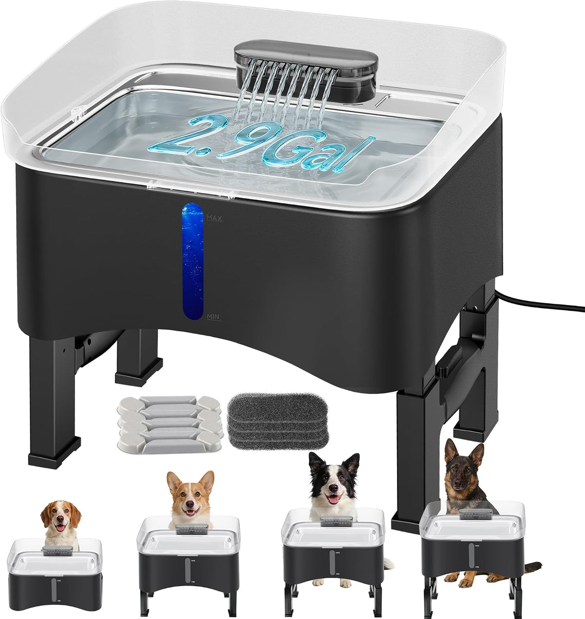 UPSKY Fuente de agua elevada para perros sin derrames de 11L con 4 alturas