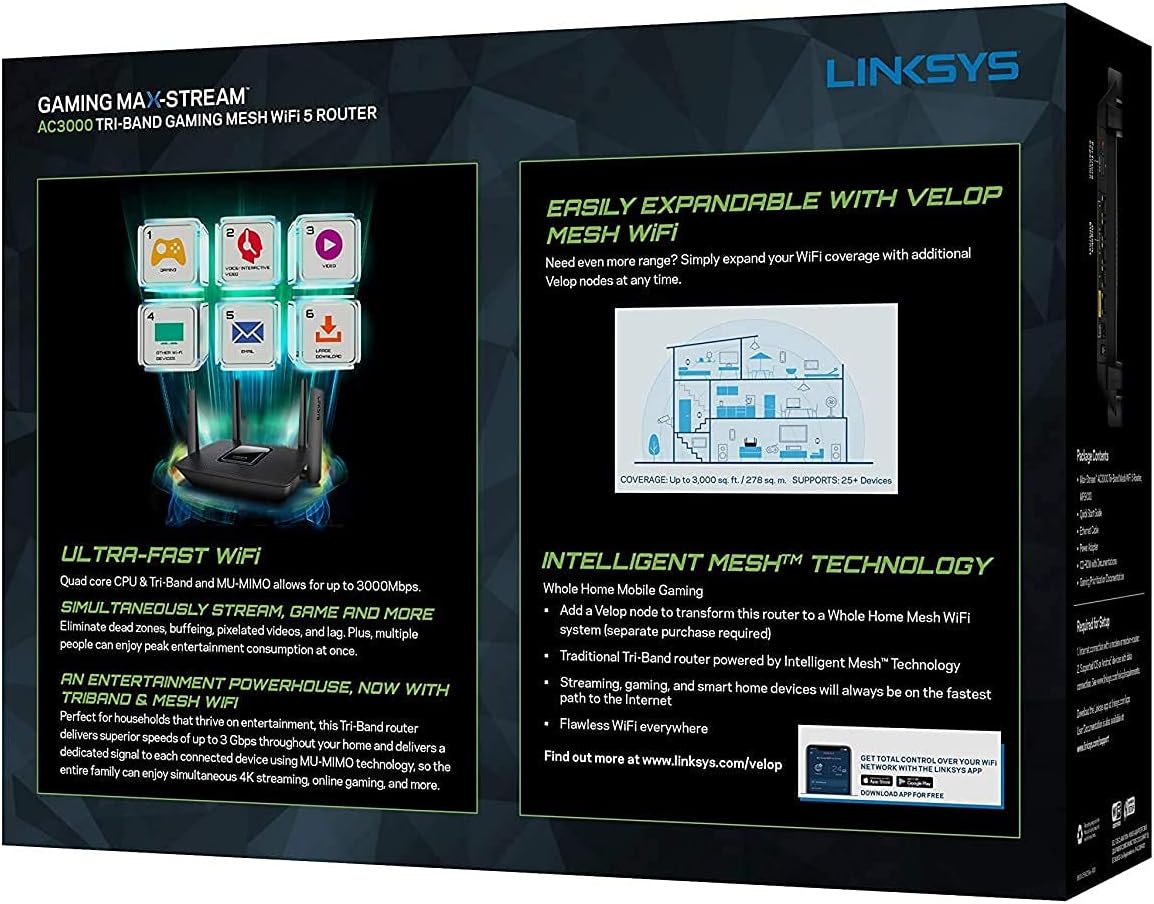 Linksys Router Wi-Fi inteligente AC3000 para redes domésticas, MU-M...