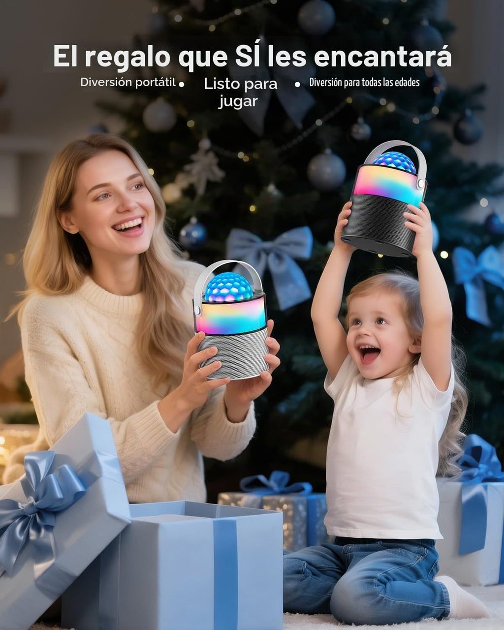 Máquina de karaoke con luces LED de discoteca para adultos y niños, altavoz Bluetooth portátil con 2 micrófonos inalámbricos, regalos de cumpleaños de Pascua para niños, familia
