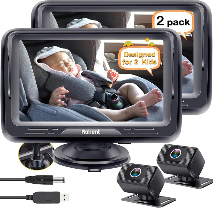 Cámara de bebé para automóvil, paquete de 2 unidades, monitores dua...