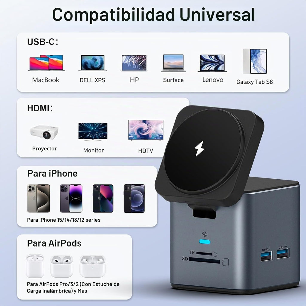Estación de acoplamiento USB C para laptop, concentrador 9 en 1 con