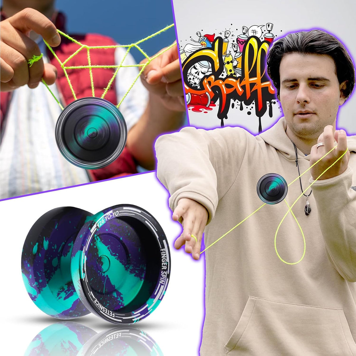 FETESNICE Yoyo profesional de mariposa Y26 - Yoyo giratorio de dedo de doble modo receptivo/no responde, para niños, adultos y jugadores de competencia | Yoyo profesional con 10 cuerdas + estuche y