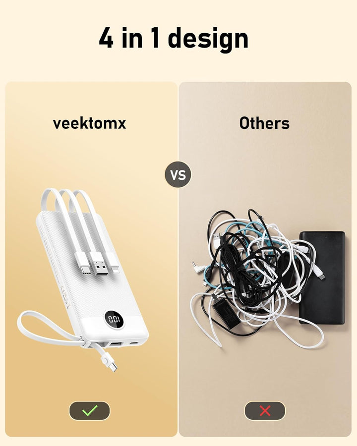 VEEKTOMX Cargador portátil con cables integrados, cargador de bater...