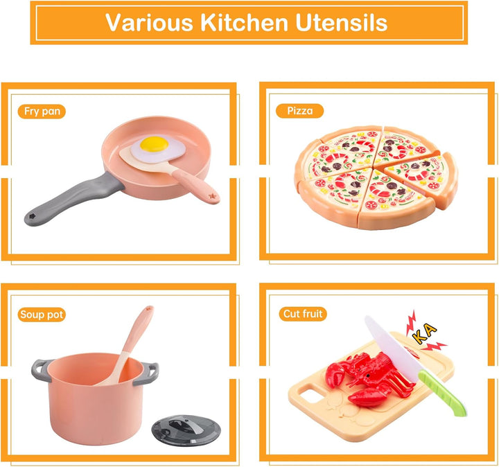 80 piezas de juego de cocina de simulación para niños pequeños, jue...