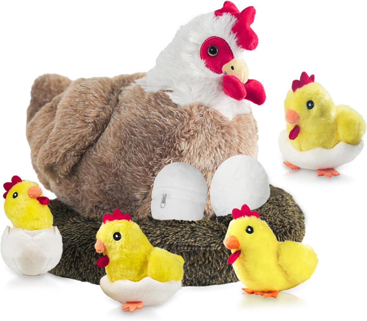 Juego de animales de peluche de pollo 9 en 1, juguete de peluche de gallina ponedora de huevos con cremallera y pollitos de peluche, huevos de gallina y gallinero, juguetes de pollo para niños y niñas