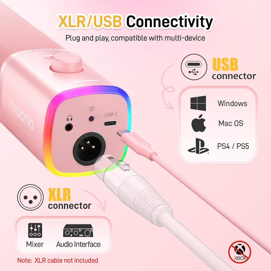 Micrófono de juego dinámico MAONO: Micrófono de computadora USB XLR...