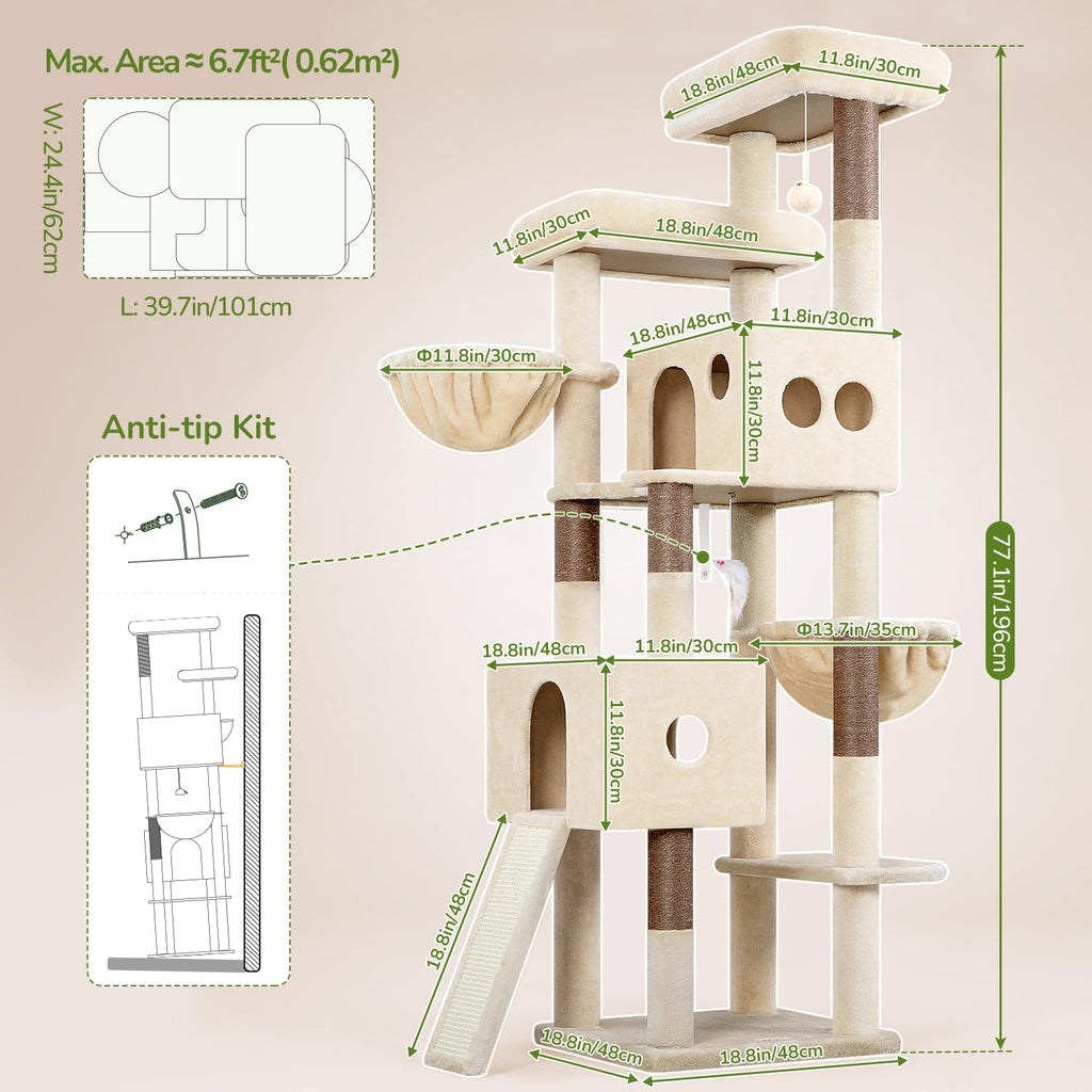 Globlazer Torre Alta para Gatos - Casa extragrande para gatos, S77D, beige