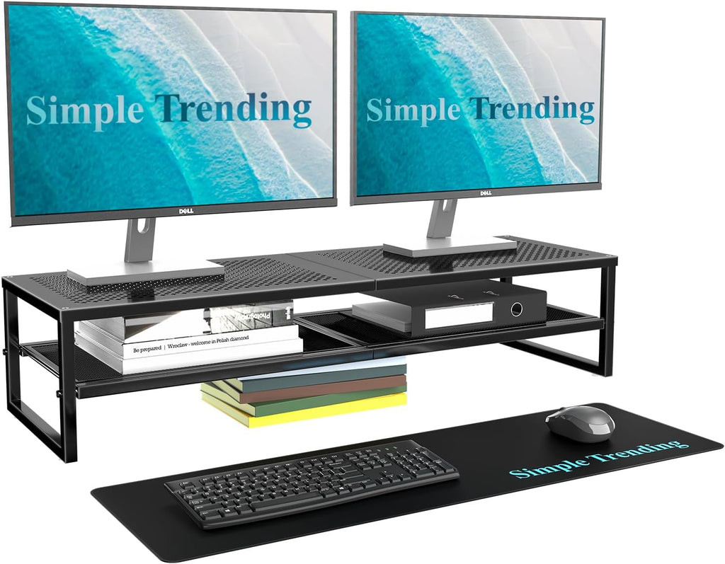 Simple Trending - Soporte elevador para monitor doble con alfombrilla para