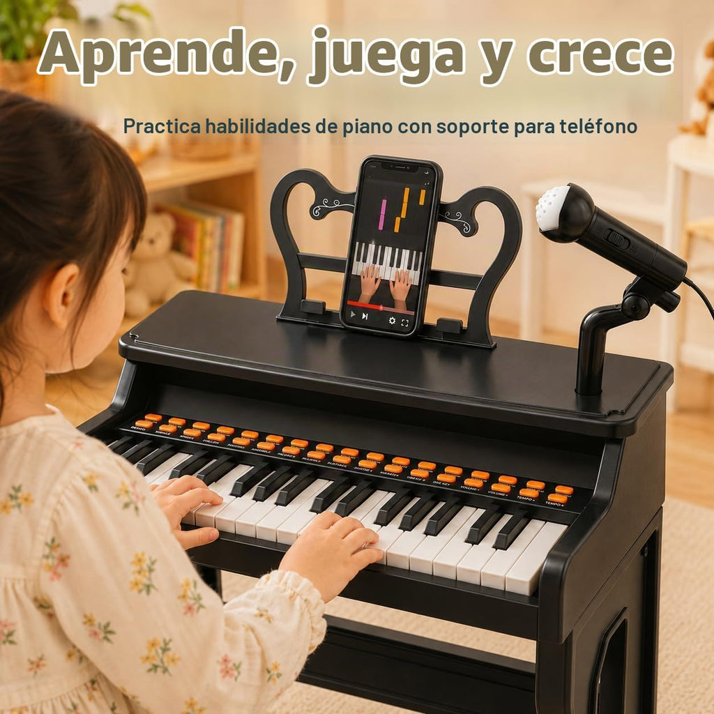 Teclado de piano para niños, teclado musical eléctrico de 37 teclas con micrófono, soporte y taburete, juguetes de piano para principiantes de 3, 4, 5, 6 años, regalo de cumpleaños para niñas y niños