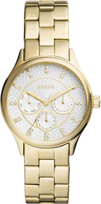 Moderno y sofisticado reloj multifunción de acero inoxidable dorado
