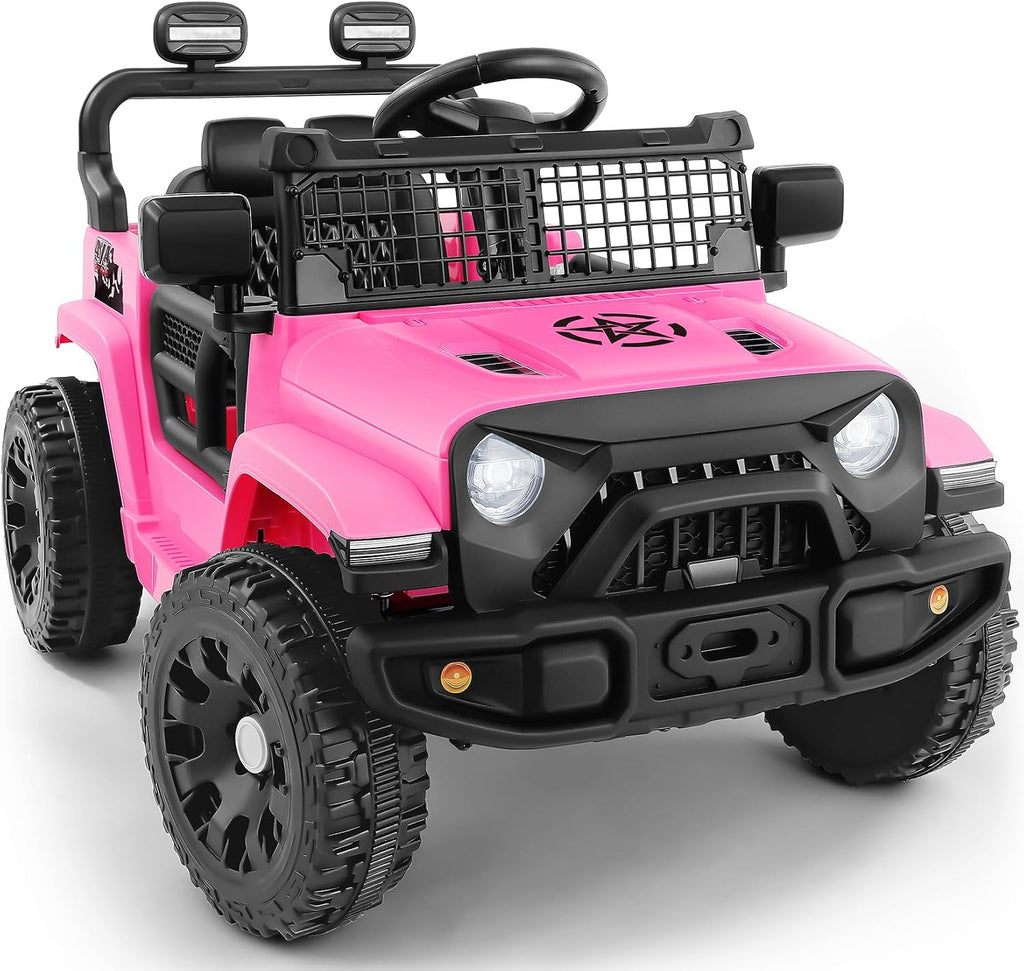 Auto de paseo para niños, juguetes de paseo de 12 V con control remoto, autos eléctricos para niños con Bluetooth, luces LED, auto a batería para niños pequeños, vehículo todoterreno a batería