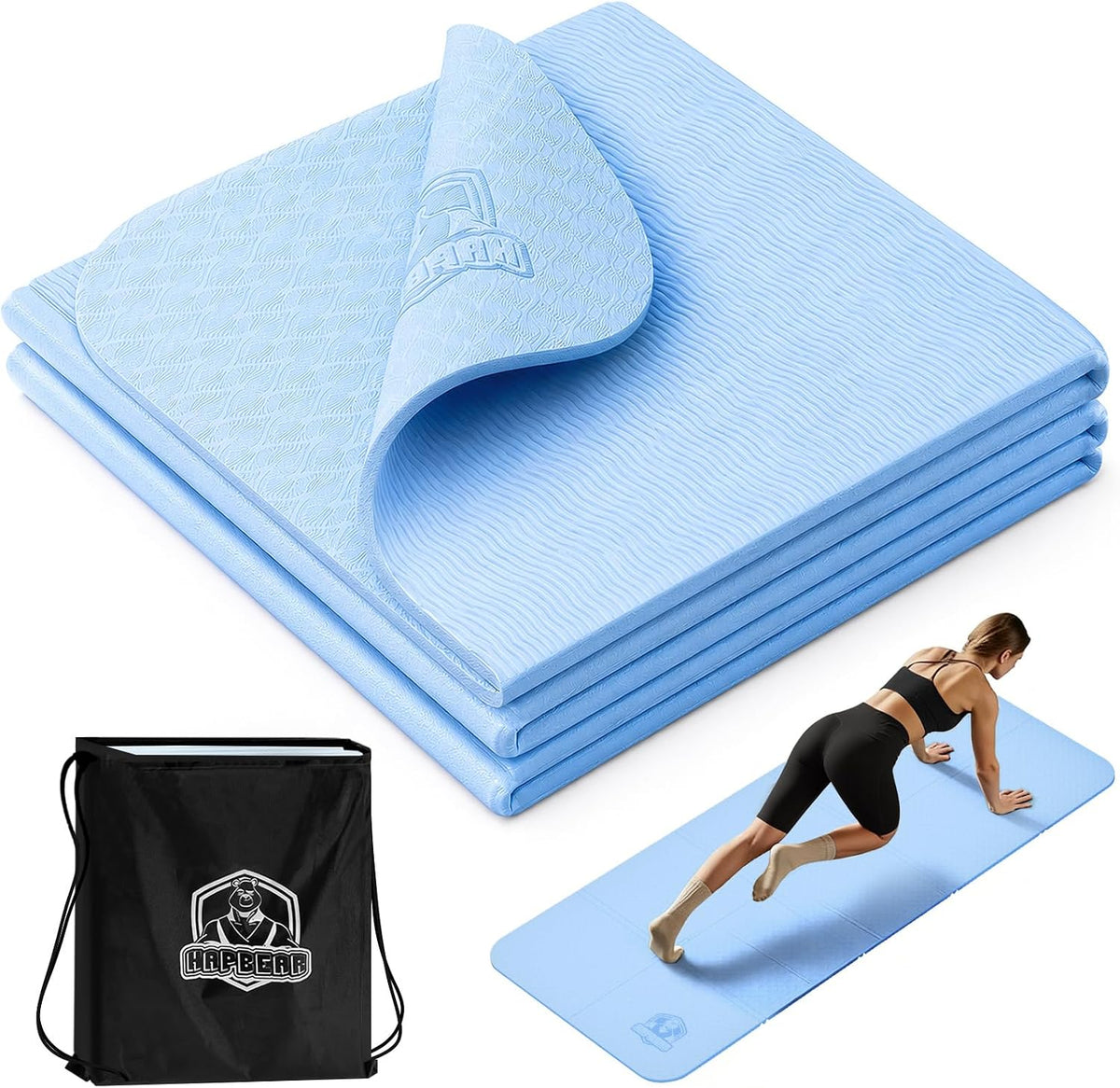 HAPBEAR Esterilla de yoga plegable de 72 x 24 x 0.24 pulgadas (0.236 in