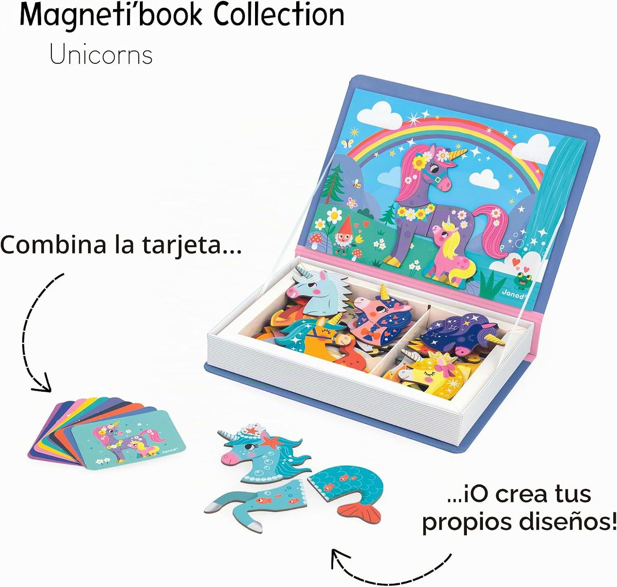 Janod - Magnéti'Book Unicornios - Juego educativo magnético 44 imanes + 10