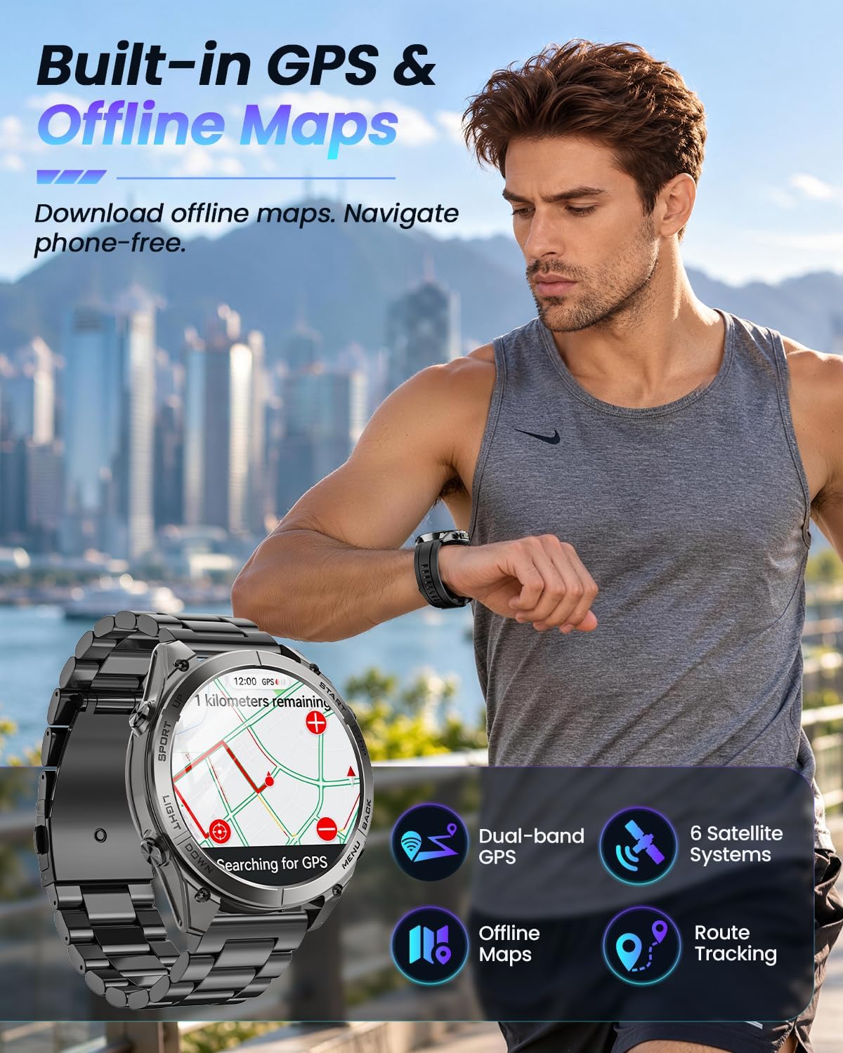 Reloj Inteligente Militar para Hombre, GPS y Mapas Offline, Monitor de Ritmo Cardíaco/Sueño