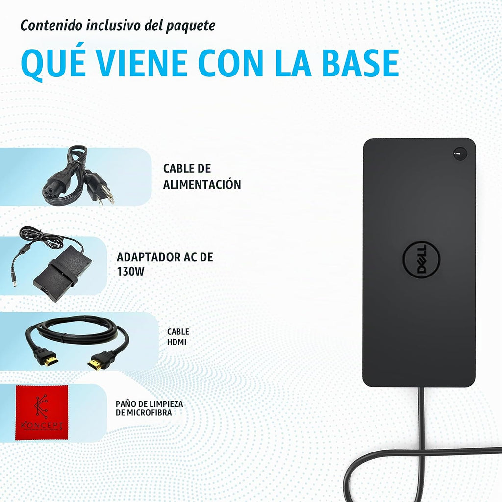 Estación de acoplamiento D6000 Dell para doble monitor con USB 3.0 y USB C - Muelle universal con 130W y cable HDMI (Reacondicionado)