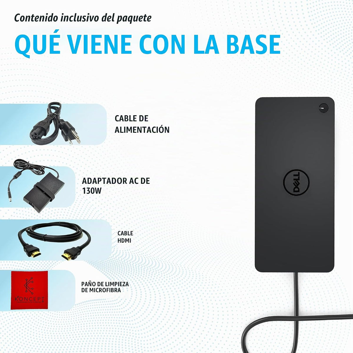 Estación de acoplamiento D6000 Dell para doble monitor con USB 3.0 y USB C - Muelle universal con 130W y cable HDMI (Reacondicionado)