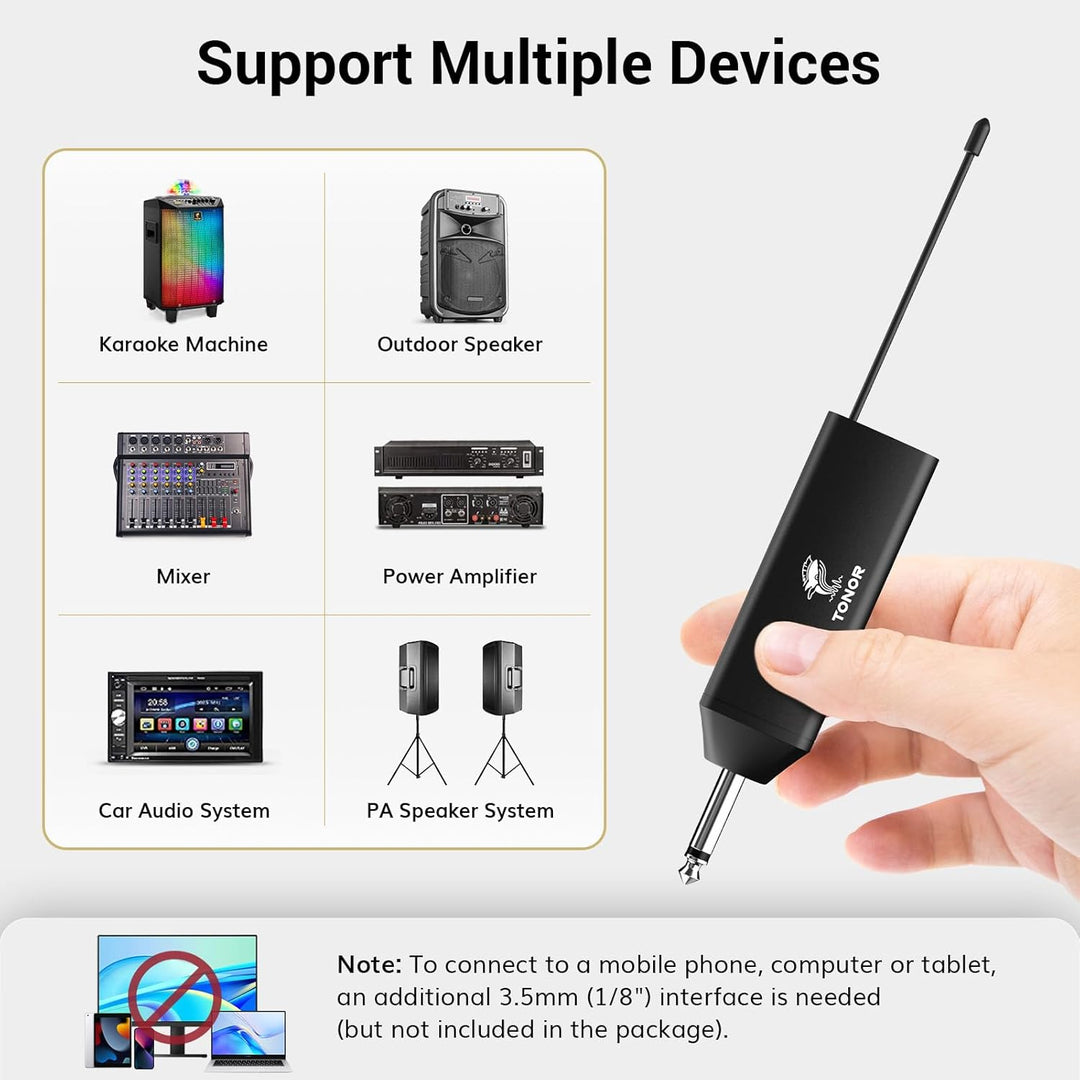 TONOR Sistema de micrófono inalámbrico UHF con micrófonos de auricu...