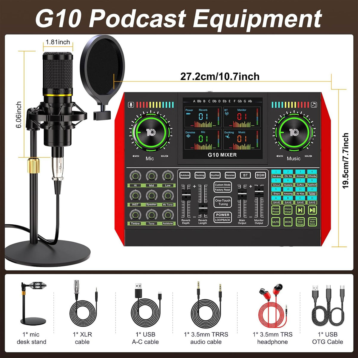 TENLAMP Paquete de equipos de podcast G10 Creator con micrófono