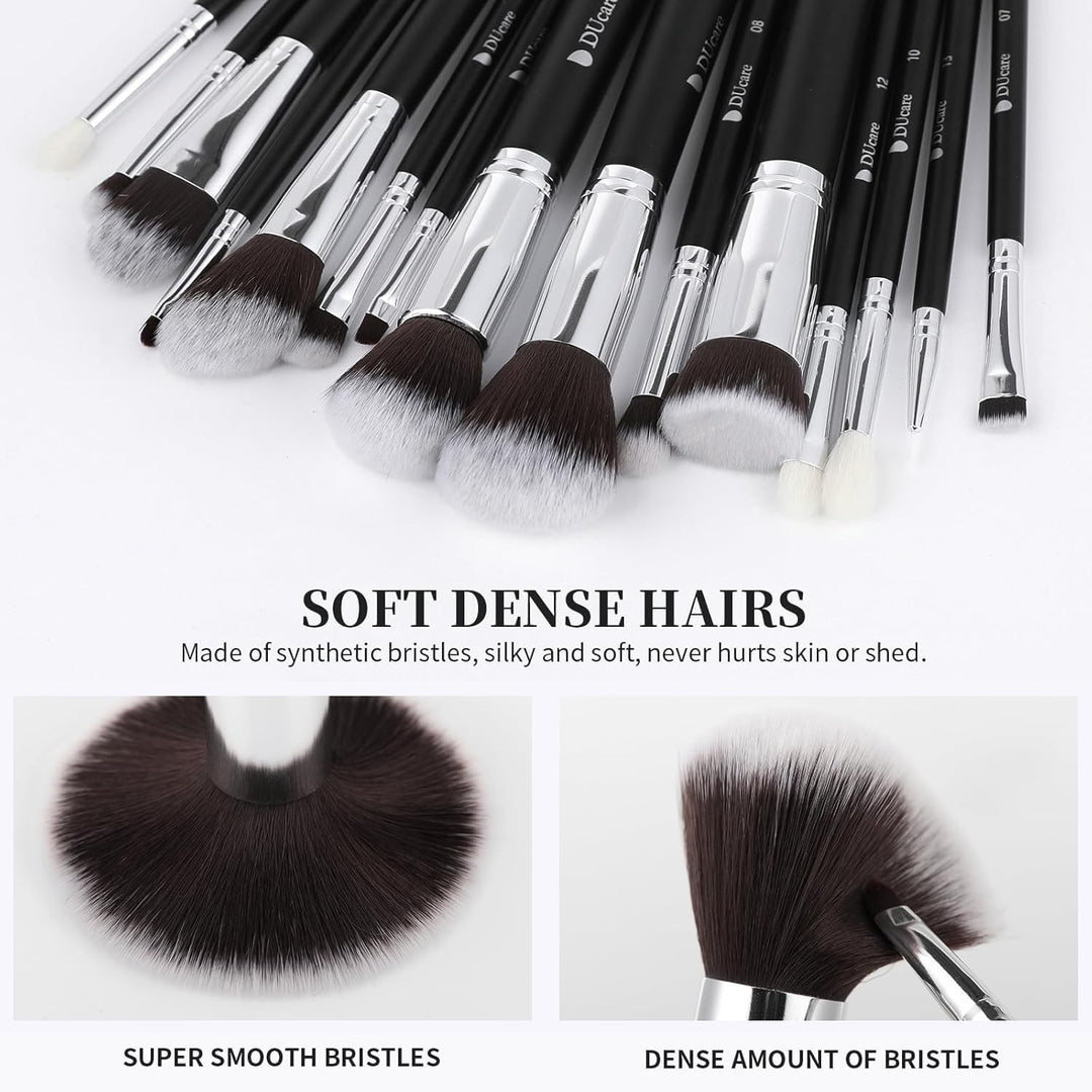 DUcare Cepillos de maquillaje con bolsa, juego de 15 cepillos de ma...