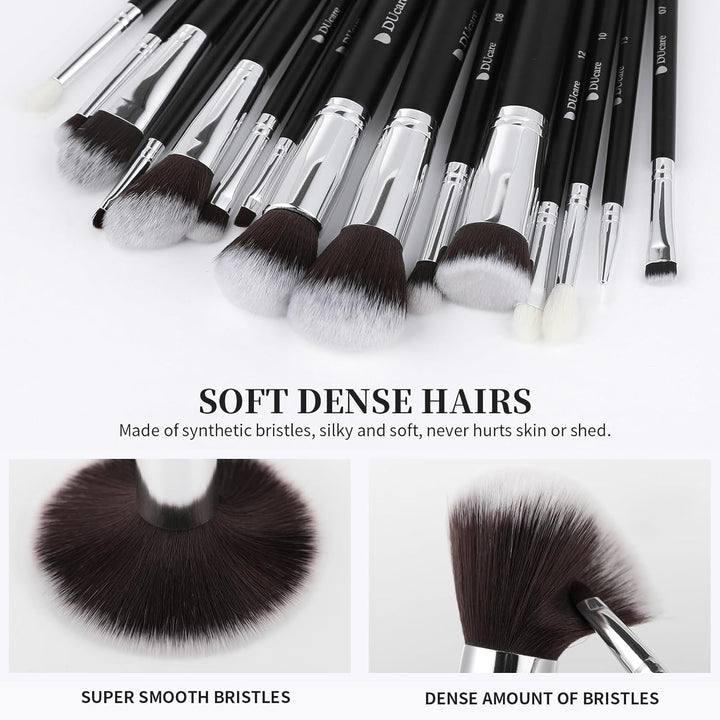 DUcare Cepillos de maquillaje con bolsa, juego de 15 cepillos de ma...