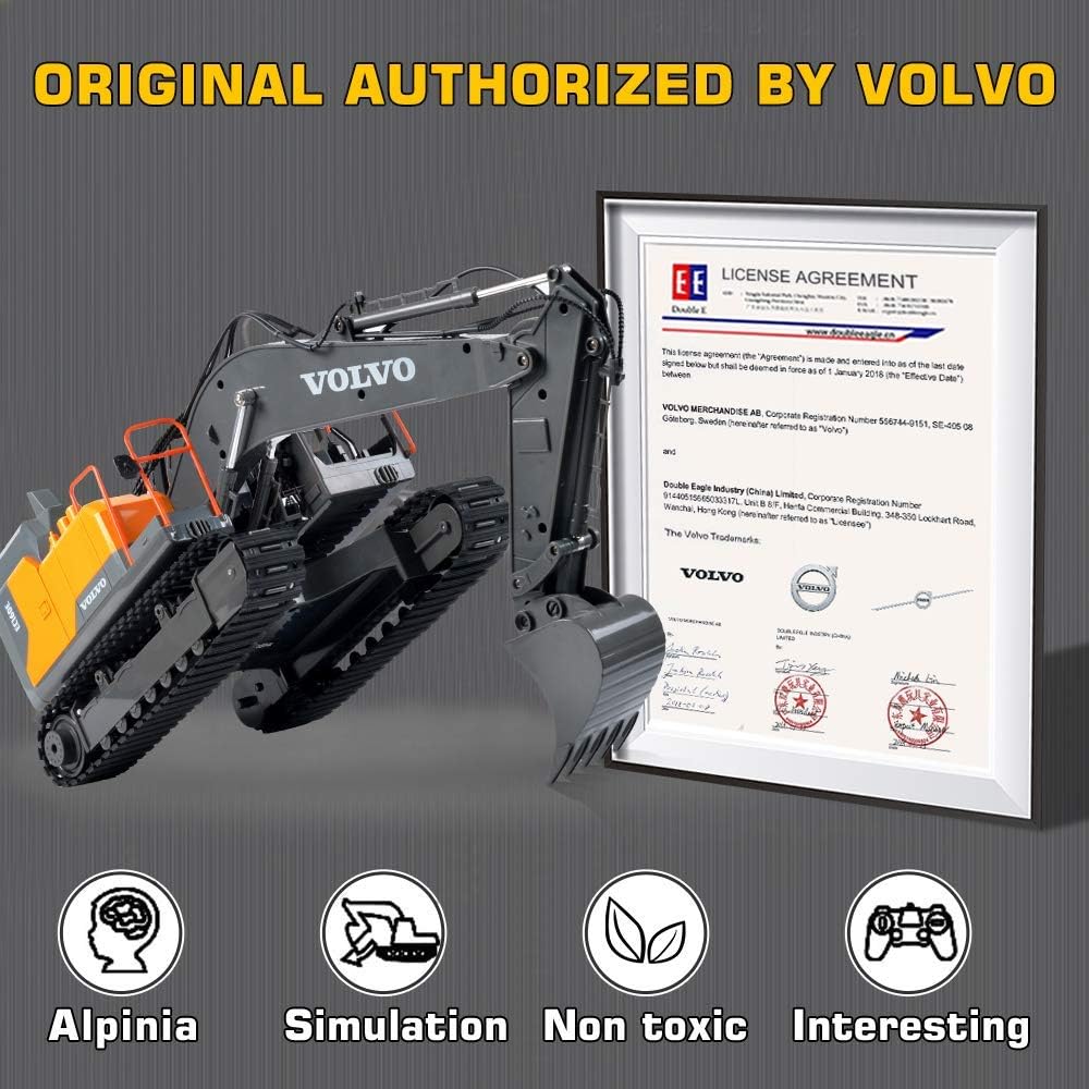 DOUBLE E Volvo Excavadora RC de 17 canales 3 en 1, juguetes de cons...