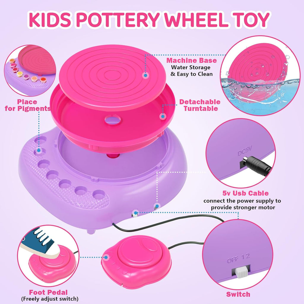 Rueda de cerámica para niños, kit completo con arcilla seca al aire