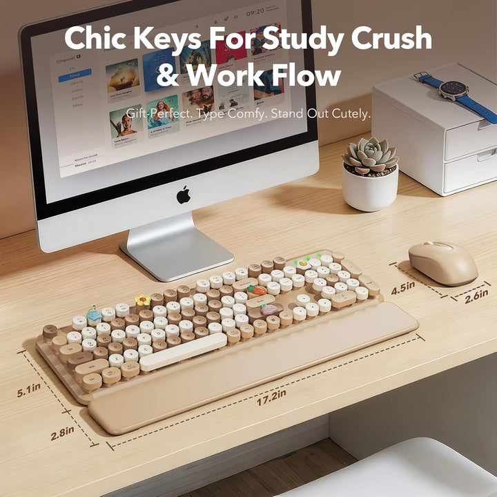 Combo de teclado y mouse inalámbricos, teclas redondas, teclado ret...