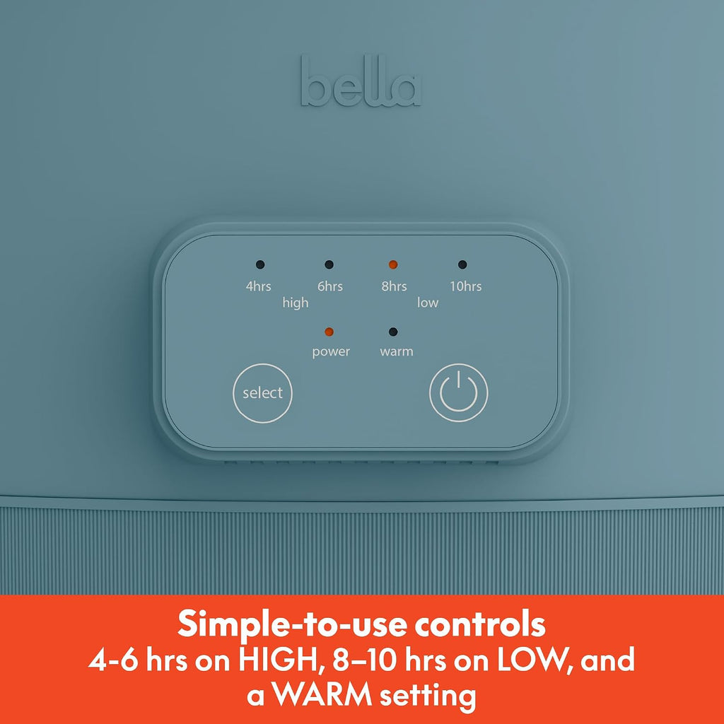 bella - Olla de cocción lenta programable de 6.0 cuartos de galón, revestimiento antiadherente de cerámica, temperatura ajustable y tiempos de cocción, olla de cerámica apta para lavavajillas y tapa