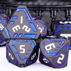Juego de dados de ciencia ficción DND de metal, 7 dados poliédricos luminosos a rayas naranjas para Dungeons Dragons RPG, dados D y D con purpurina con caja de regalo D6 D8 D10 D12 D20