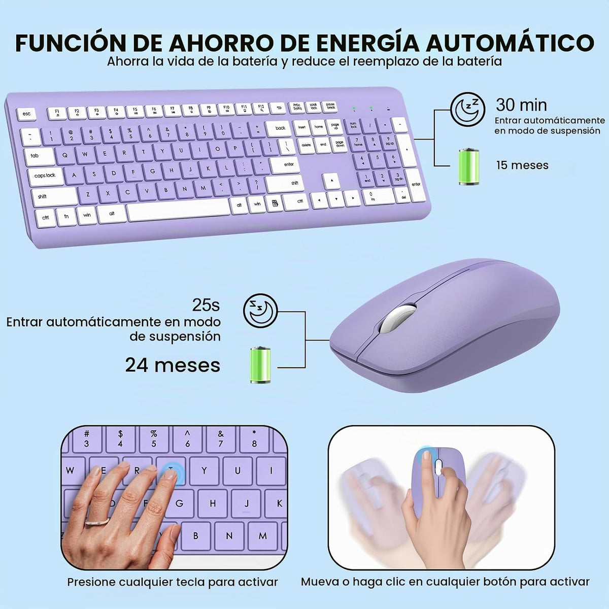 Combo de teclado y mouse inalámbricos, teclado silencioso de tamaño...