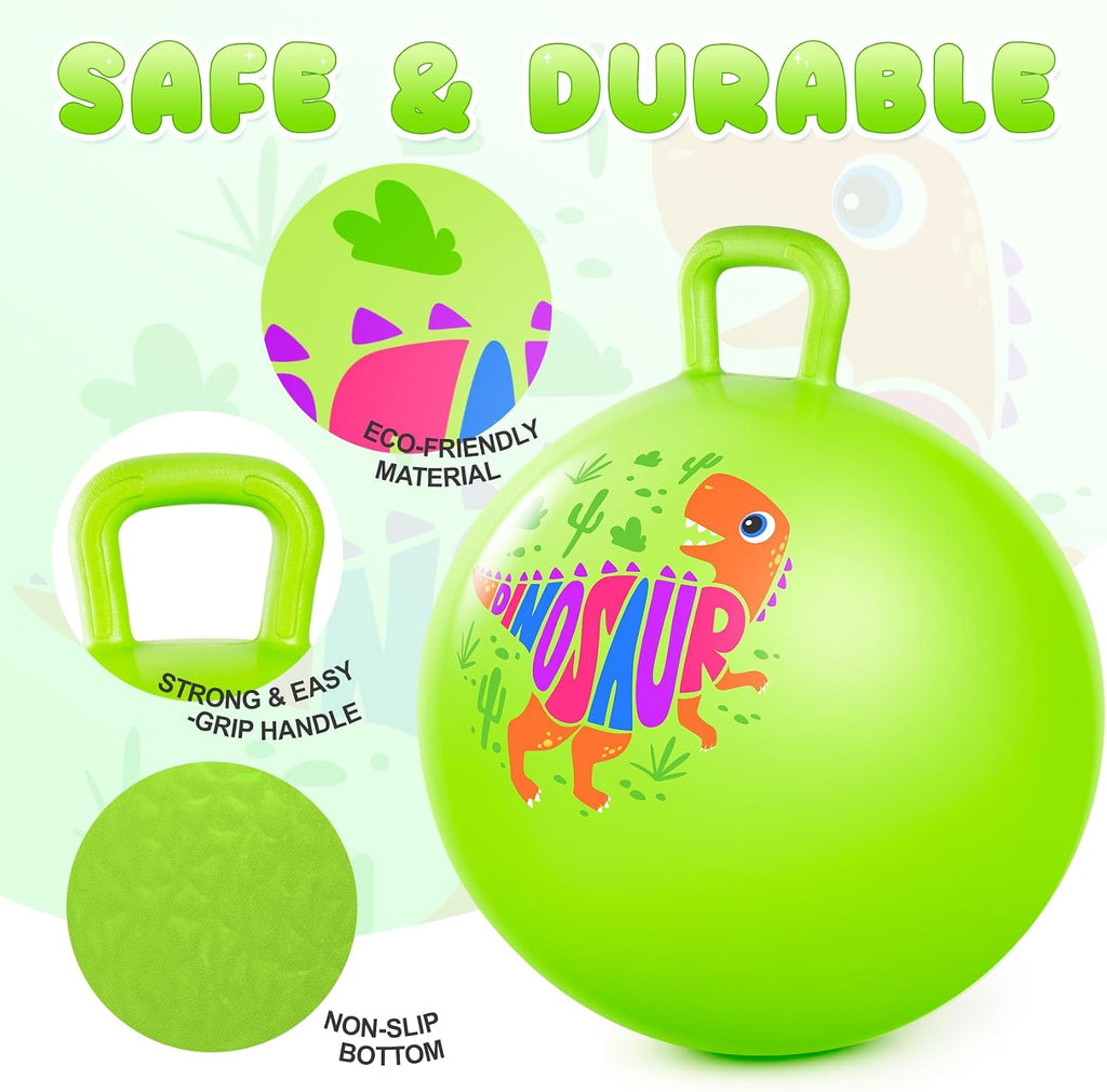Pelota saltarina PlayZap para niños de 3 a 8 años, bola hinchable verde de 18 pulgadas con dinosaurio y asas, juguetes inflables hippity hop para saltar y rebotar para niños y niñas, para interior y